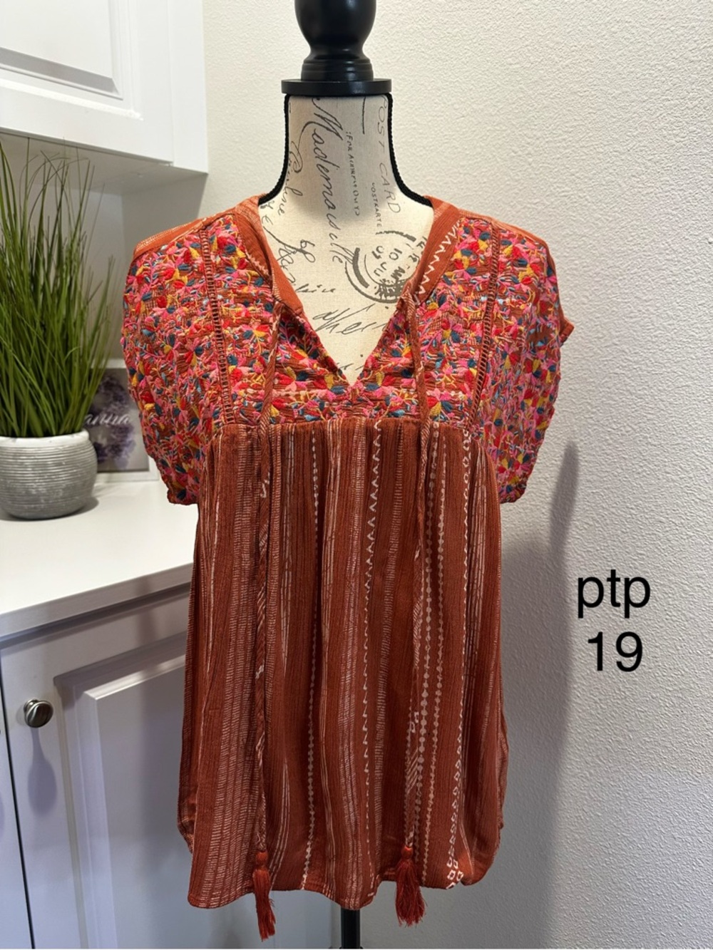 Savanna Jane Rust Orange Embroidered V-Neck Tunic